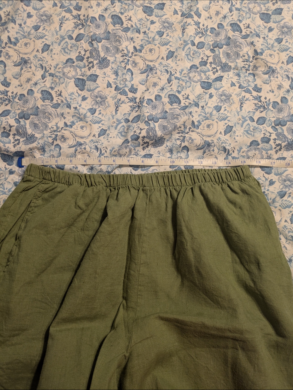 Flax Olive/Sage Green Women's Flat Front Linen Shorts - Picture 5 of 7